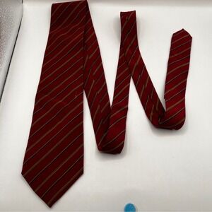 Burrelli‎ Red Stripe 100%Silk Skinny Tie Mens Necktie Made in Italy Gold Accent